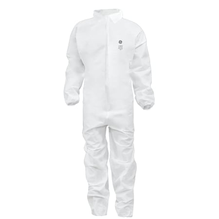 Ge SMS Protective Coverall with Collar, White, S GW900S